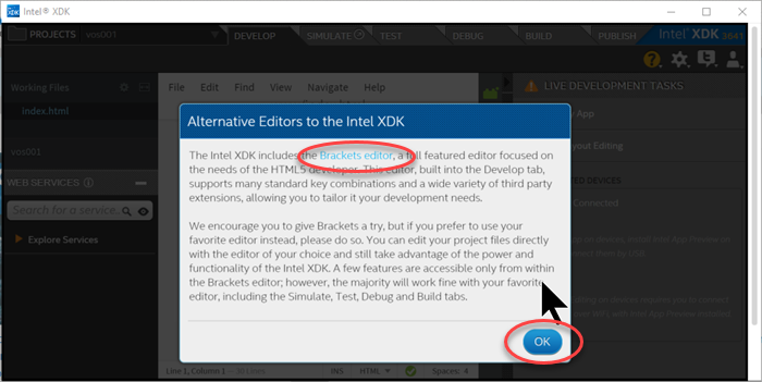 Intel XDK - Select Editor